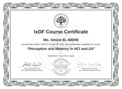 Perception and Memory in HCI and UX certificate