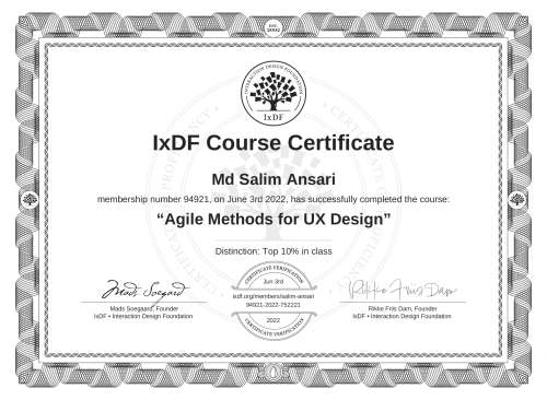 Agile Methods for UX Design certificate