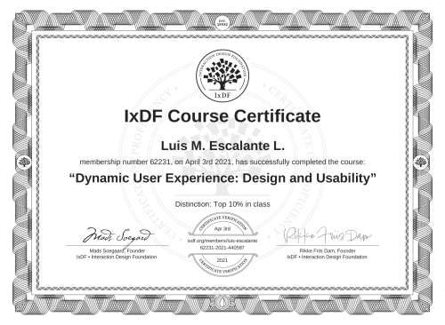 Dynamic User Experience: Design and Usability certificate