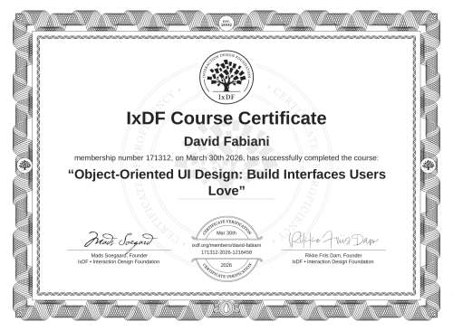 Object-Oriented UI Design: Build Interfaces Users Love certificate
