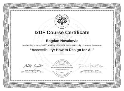 Accessibility: How to Design for All certificate