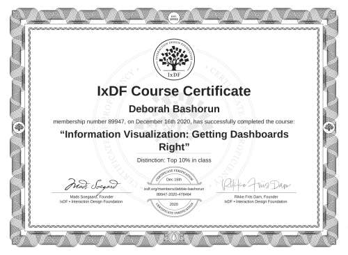 Information Visualization: Getting Dashboards Right certificate