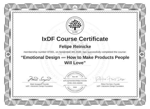 Emotional Design — How to Make Products People Will Love certificate