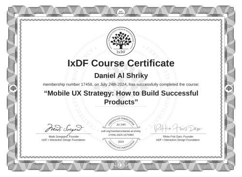 Mobile UX Strategy: How to Build Successful Products certificate
