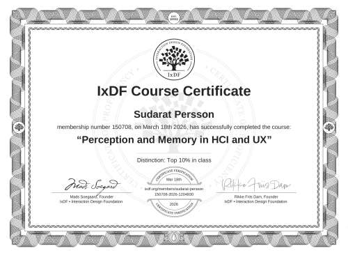 Perception and Memory in HCI and UX certificate