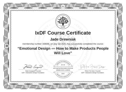 Emotional Design — How to Make Products People Will Love certificate