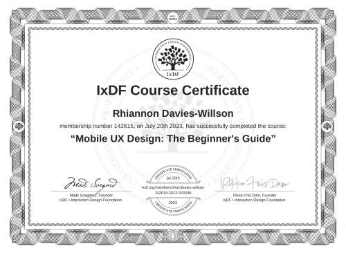 Mobile UX Design: The Beginner's Guide certificate