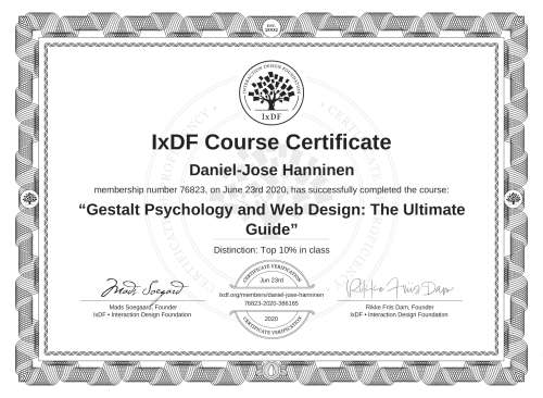 Gestalt Psychology and Web Design: The Ultimate Guide certificate