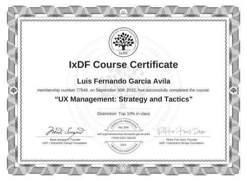 UX Management: Strategy and Tactics certificate
