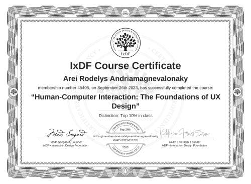 Human-Computer Interaction: The Foundations of UX Design certificate