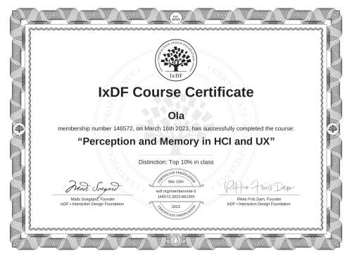 Perception and Memory in HCI and UX certificate