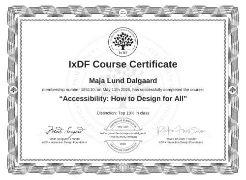 Accessibility: How to Design for All certificate