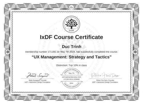 UX Management: Strategy and Tactics certificate