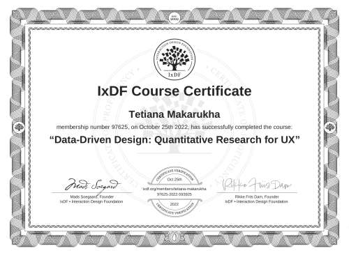 Data-Driven Design: Quantitative Research for UX certificate