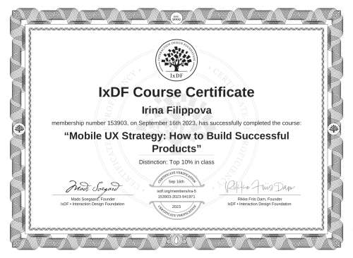 Mobile UX Strategy: How to Build Successful Products certificate