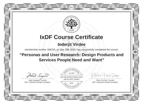 Personas and User Research: Design Products and Services People Need and Want certificate