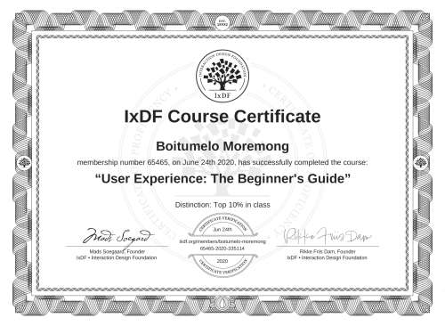 User Experience: The Beginner's Guide certificate