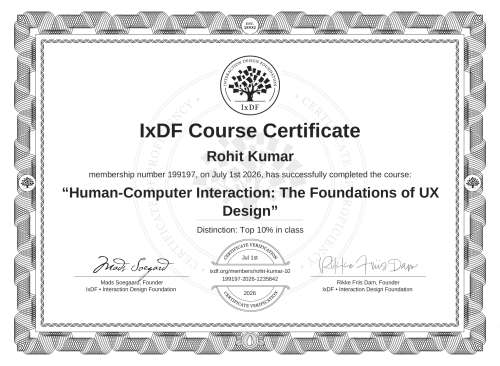 Human-Computer Interaction: The Foundations of UX Design certificate