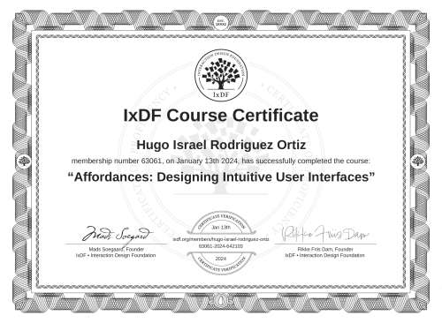 Affordances: Designing Intuitive User Interfaces certificate