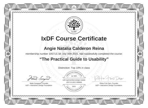 The Practical Guide to Usability certificate