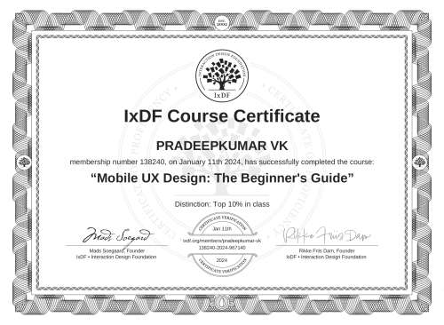 Mobile UX Design: The Beginner's Guide certificate