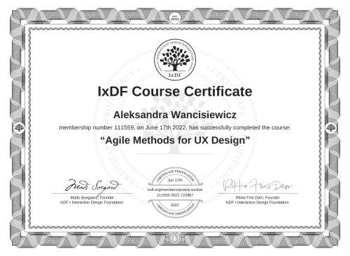 Agile Methods for UX Design certificate