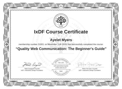 Quality Web Communication: The Beginner's Guide certificate