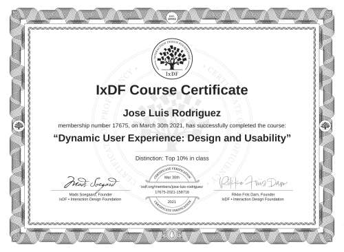 Dynamic User Experience: Design and Usability certificate
