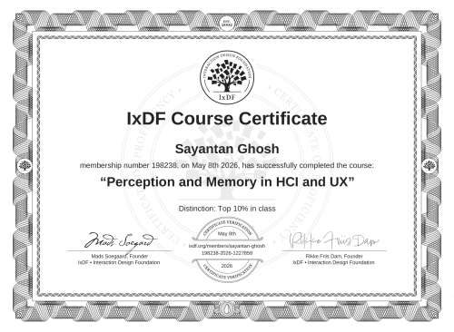 Perception and Memory in HCI and UX certificate
