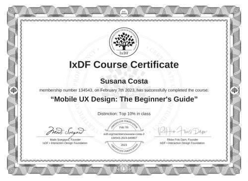 Mobile UX Design: The Beginner's Guide certificate