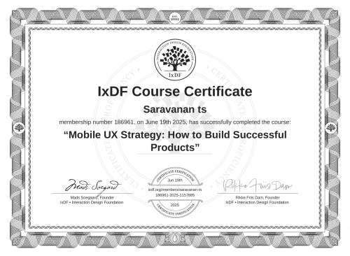 Mobile UX Strategy: How to Build Successful Products certificate
