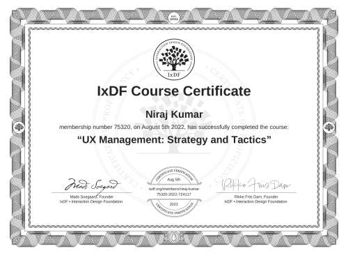 UX Management: Strategy and Tactics certificate