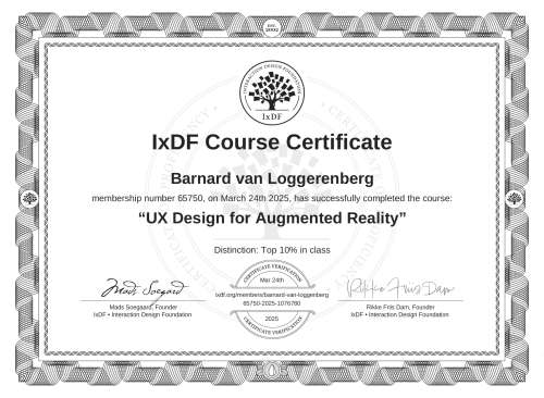 UX Design for Augmented Reality certificate