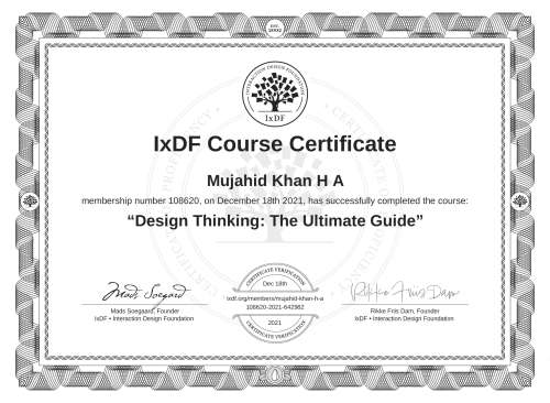 Design Thinking: The Ultimate Guide certificate