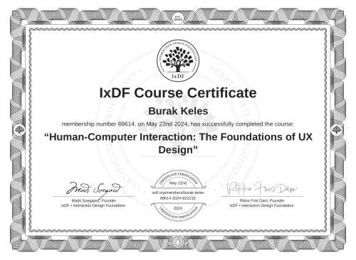 Human-Computer Interaction: The Foundations of UX Design certificate