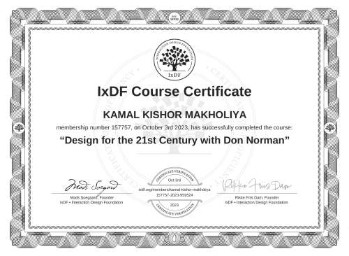 Design for the 21st Century with Don Norman certificate