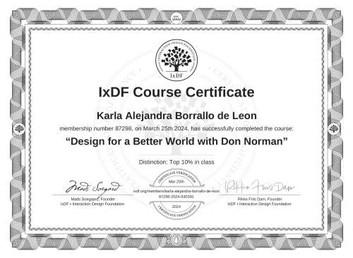 Design for a Better World with Don Norman certificate