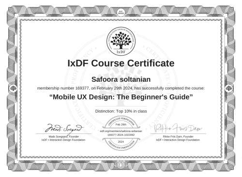 Mobile UX Design: The Beginner's Guide certificate