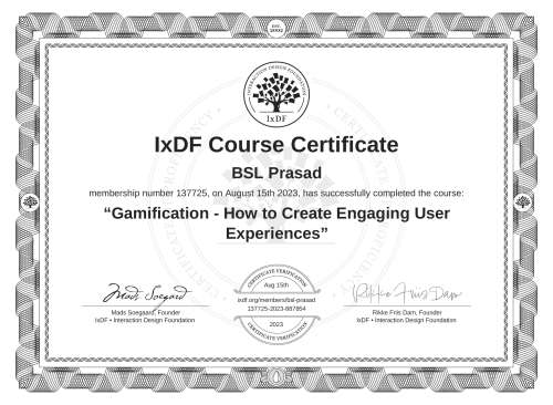Gamification - How to Create Engaging User Experiences certificate
