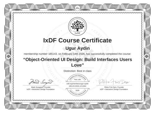 Object-Oriented UI Design: Build Interfaces Users Love certificate