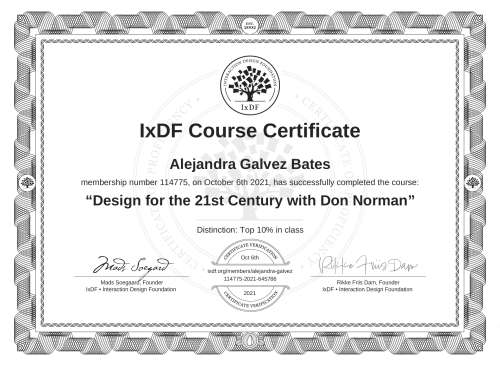 Design for the 21st Century with Don Norman certificate