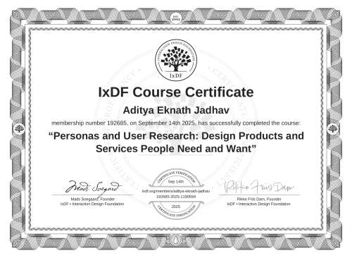 Personas and User Research: Design Products and Services People Need and Want certificate