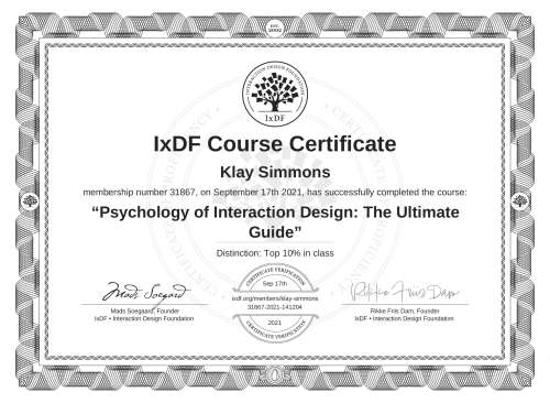 Psychology of Interaction Design: The Ultimate Guide certificate