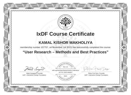 User Research – Methods and Best Practices certificate