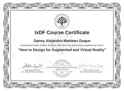 How to Design for Augmented and Virtual Reality certificate