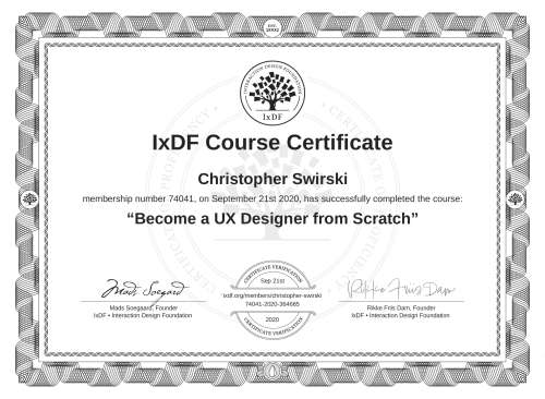 Become a UX Designer from Scratch certificate