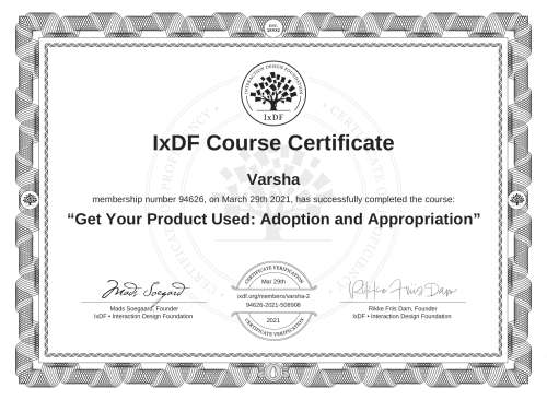 Get Your Product Used: Adoption and Appropriation certificate