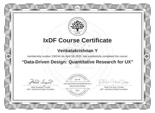 Data-Driven Design: Quantitative Research for UX certificate