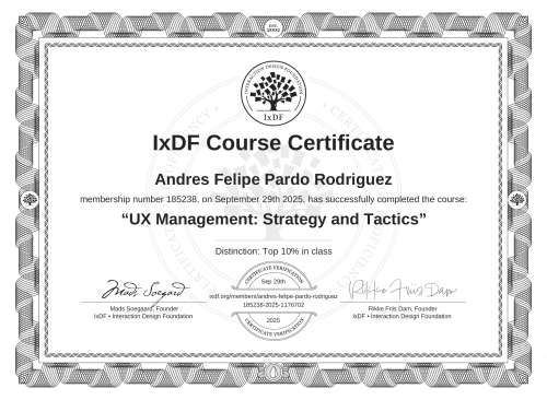 UX Management: Strategy and Tactics certificate