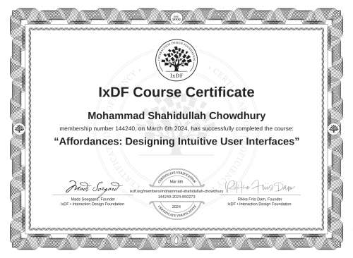Affordances: Designing Intuitive User Interfaces certificate